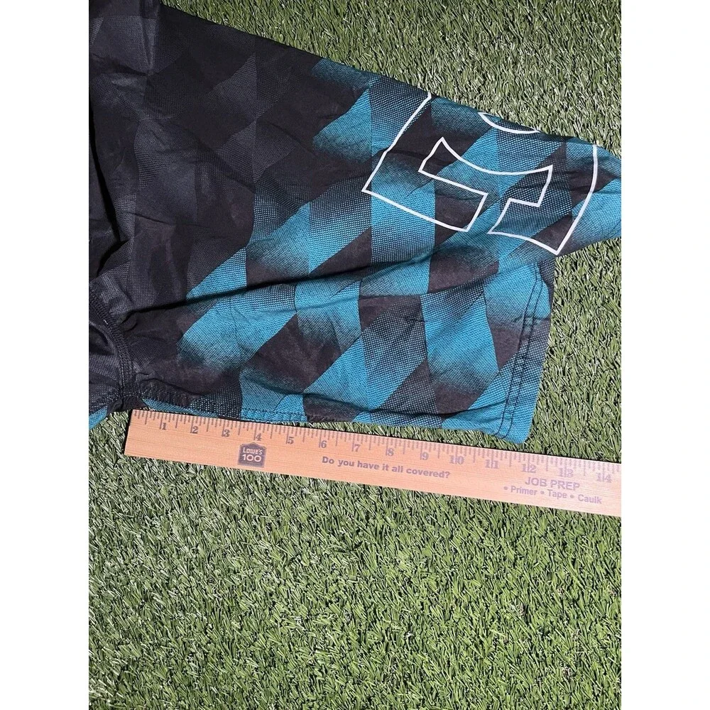 DC Board Shorts Y2K Black Blue Geometric Men's 36 Drawstring Back Pocket